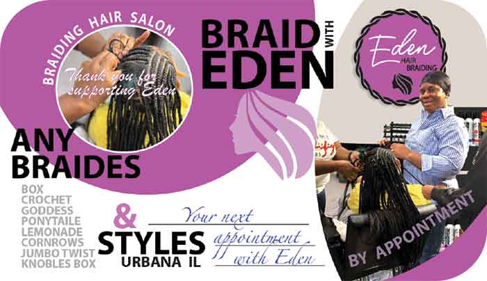 eden hair braiding business card urbana